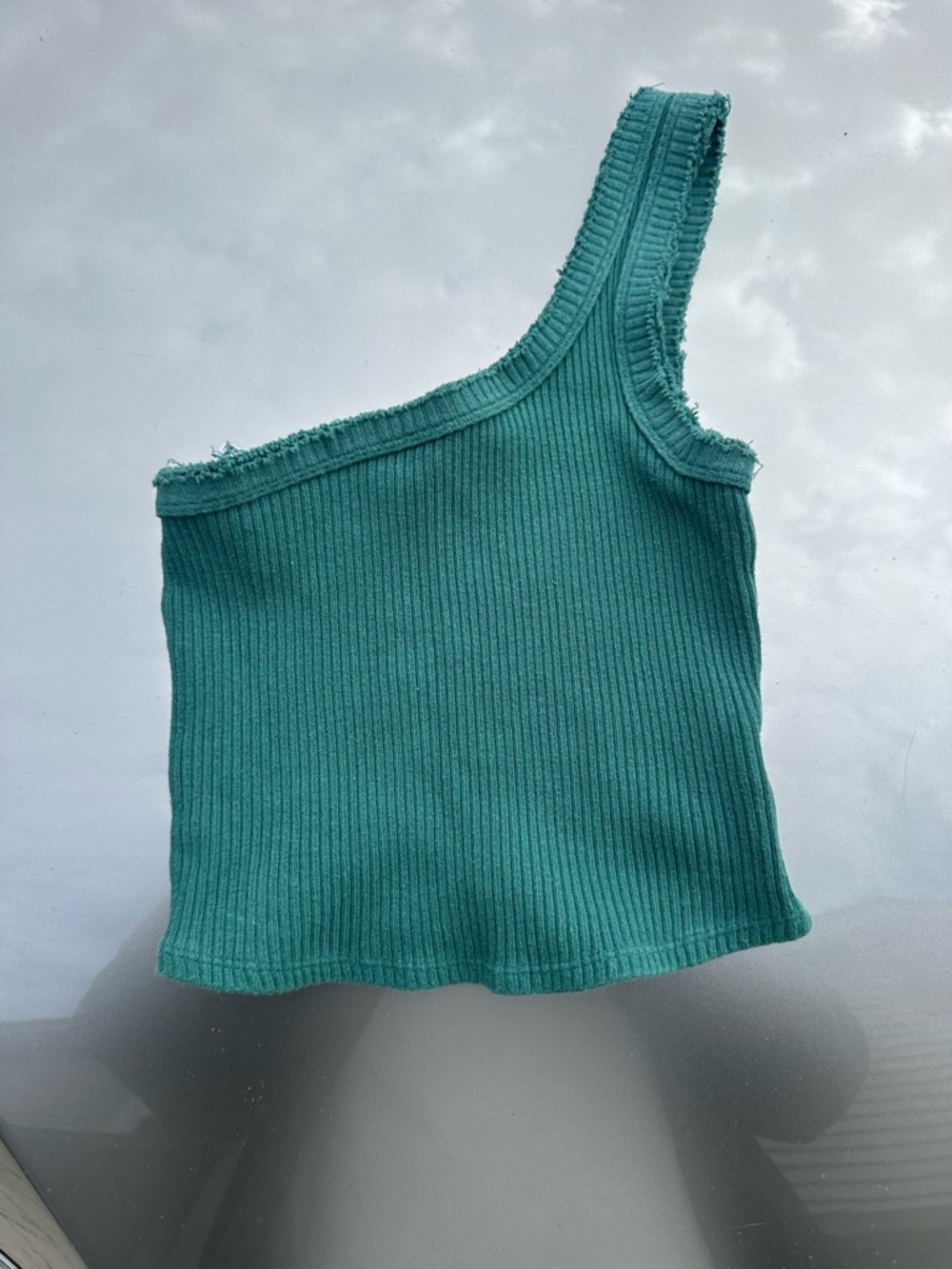 Urban Outfitters Forest Green Ribbed One-Shoulder Tank